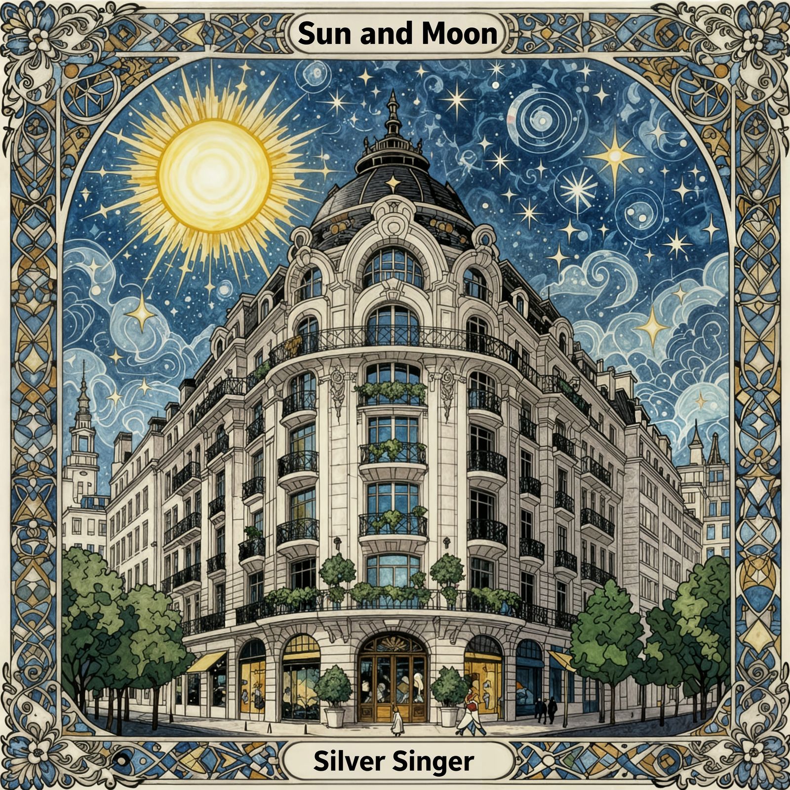 Art Nouveau Cityscape with Abstract Micro Forms