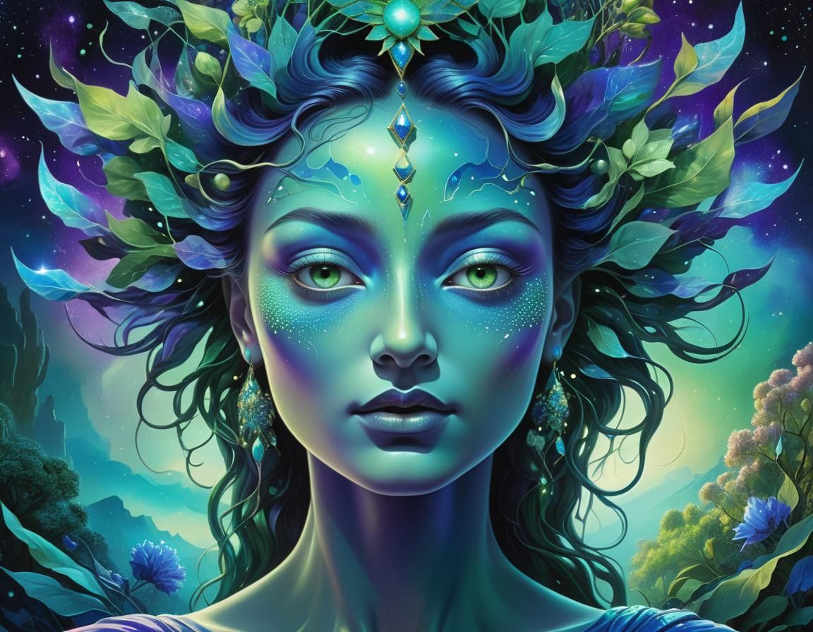 Pleiadian Goddess in Starry Celestial Garden