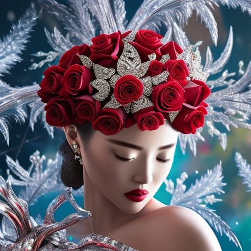 Icy Red Roses with Diamond Frosting, Digital Art