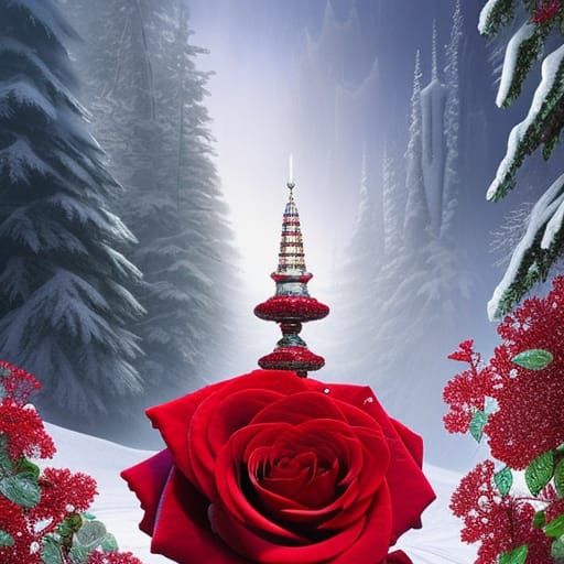 Icy Red Roses Digital Illustration
