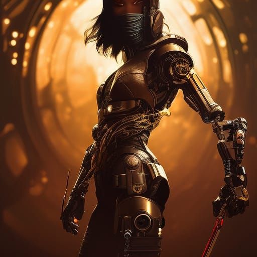 Cybernetic Ninja Assassin in Dystopian Style
