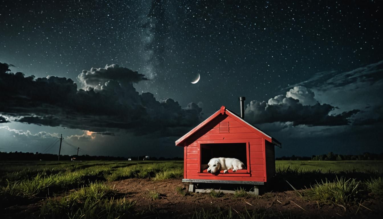 It was a dark and stormy night. Snoopy was laying asleep on ...