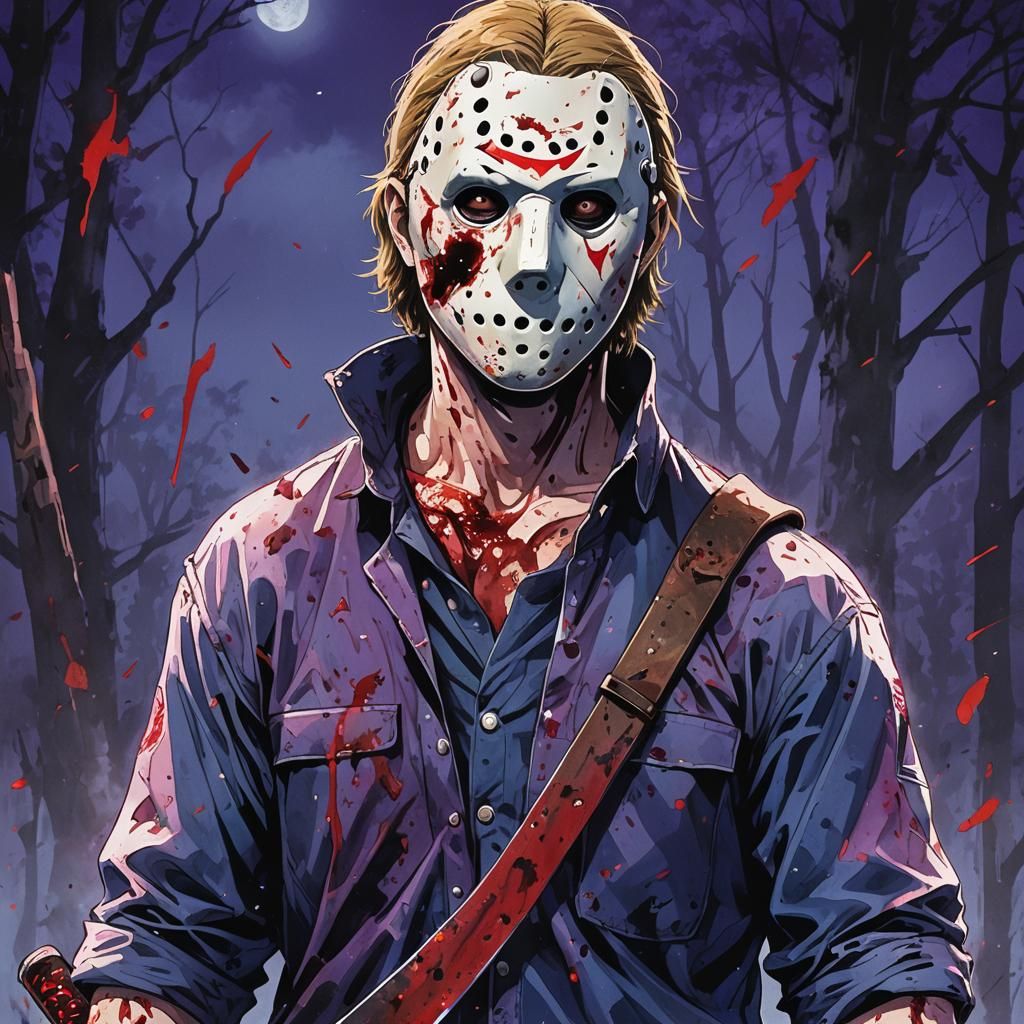 Handsome Anime Boy with Machete: Cel-Shaded Style