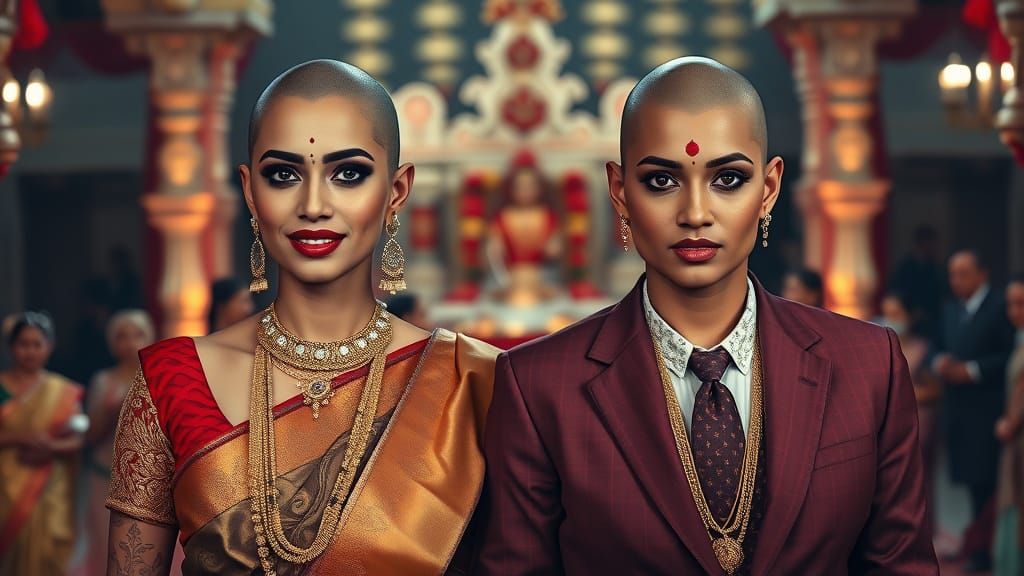 Indian Lesbian Couple's Bald Wedding in a Temple