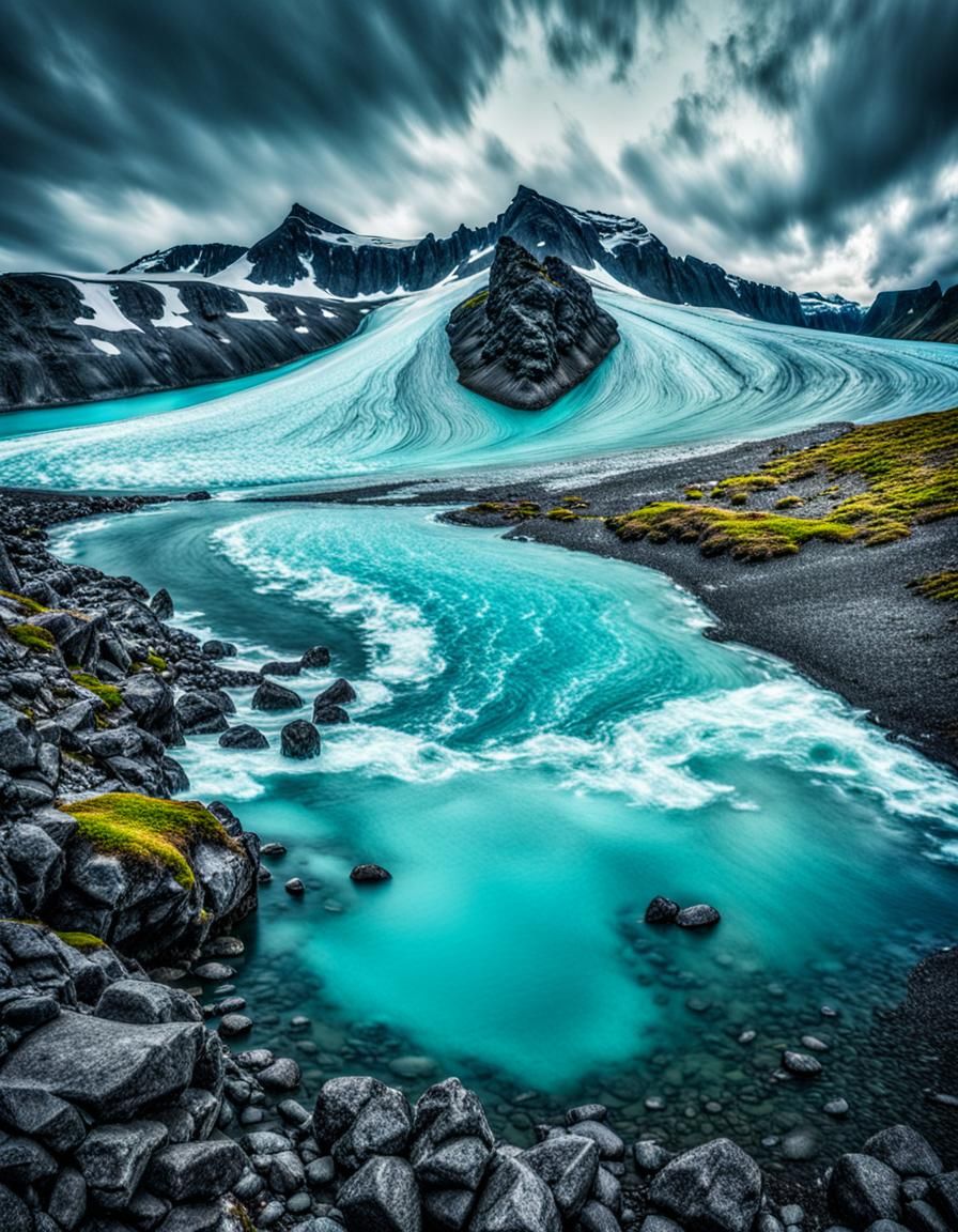 Icelandic Glacial Waters: Hyperrealistic Turquoise Landscape