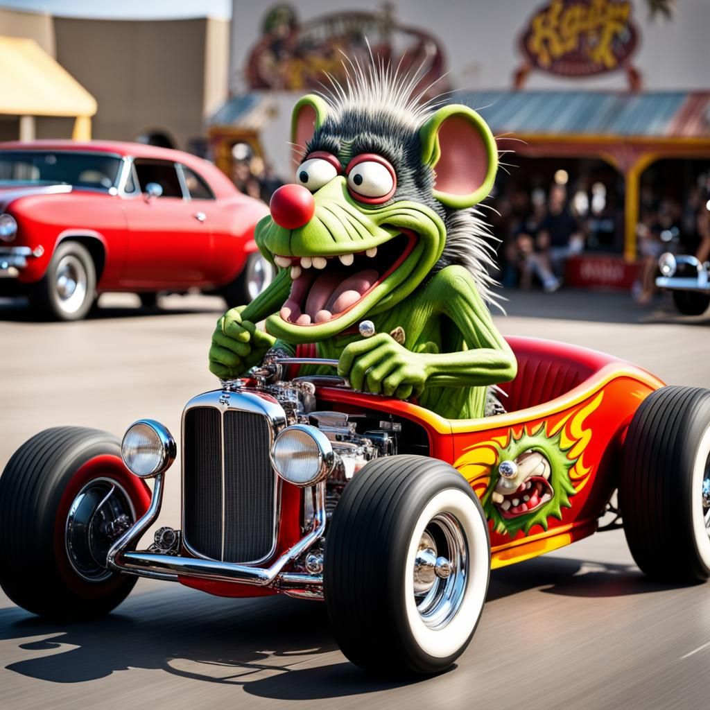 Rat Fink Revs Up a Hot Rod