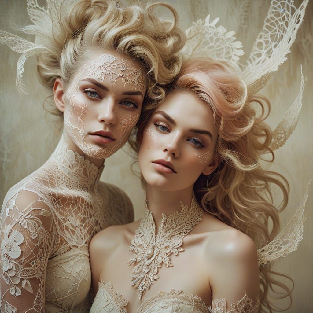 Androgynous Double Exposure Portrait with Lace Accents