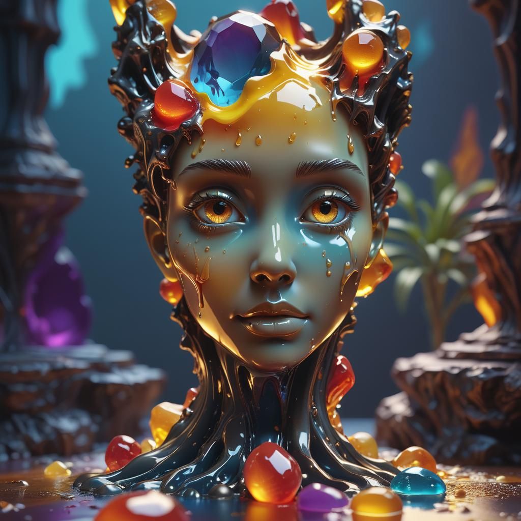 Melting Wax Gemstone Sculpture in Hyper-Realistic 3D