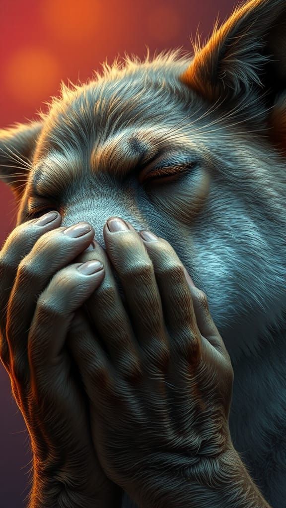 Sorrowful Animal Portrait in Hyper-Realistic Splash Art
