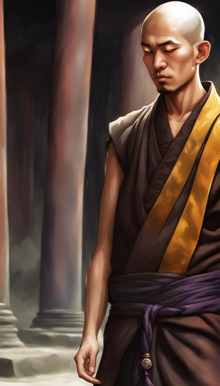 Diesel-Punk Monk: Intricate Portrait in Triadic Hues