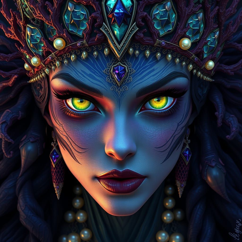 Tidal Empress, a goddess of water and storms. Her large, cap...
