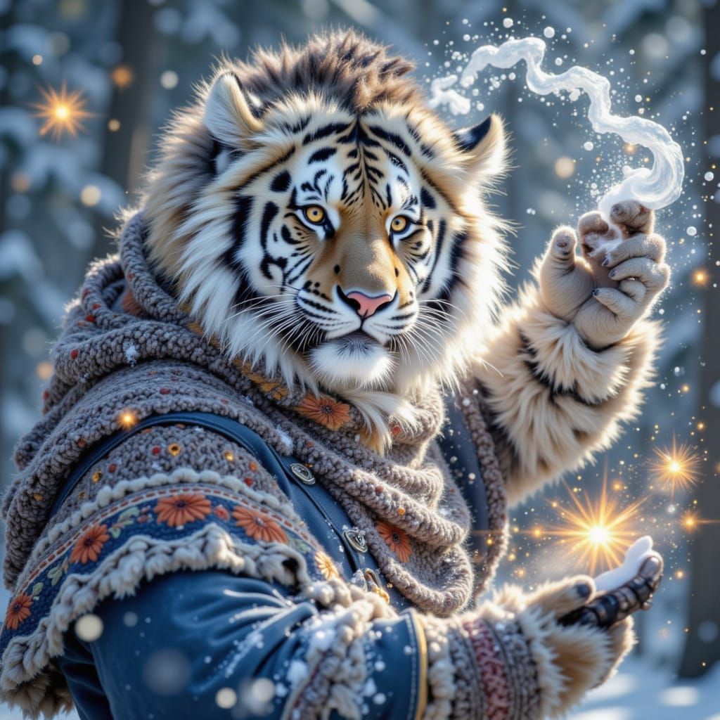 Majestic Snow Tiger Emerging from Winter Landscape