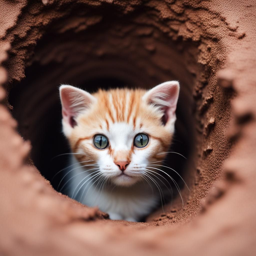 Tiny Cat Peeks Out From a Hole