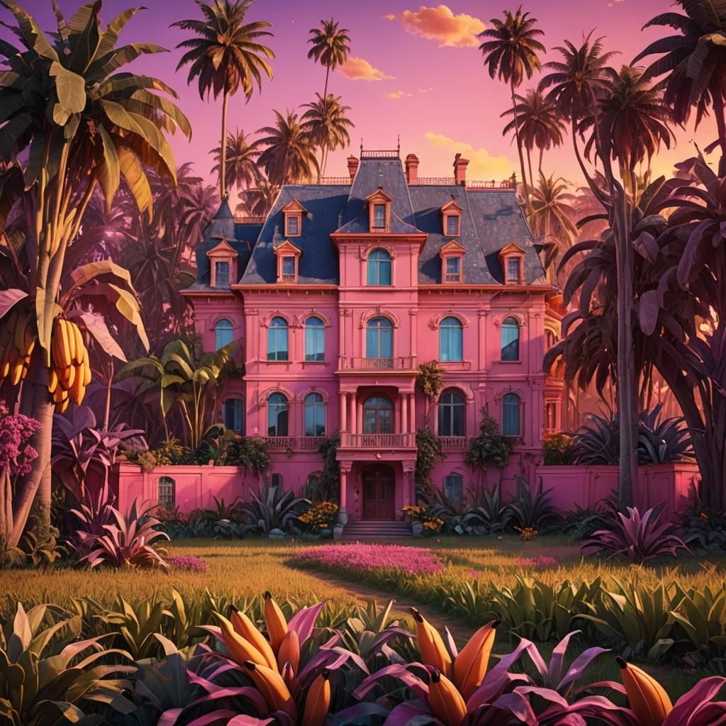 Hyperrealistic Banana Orange House in a Field