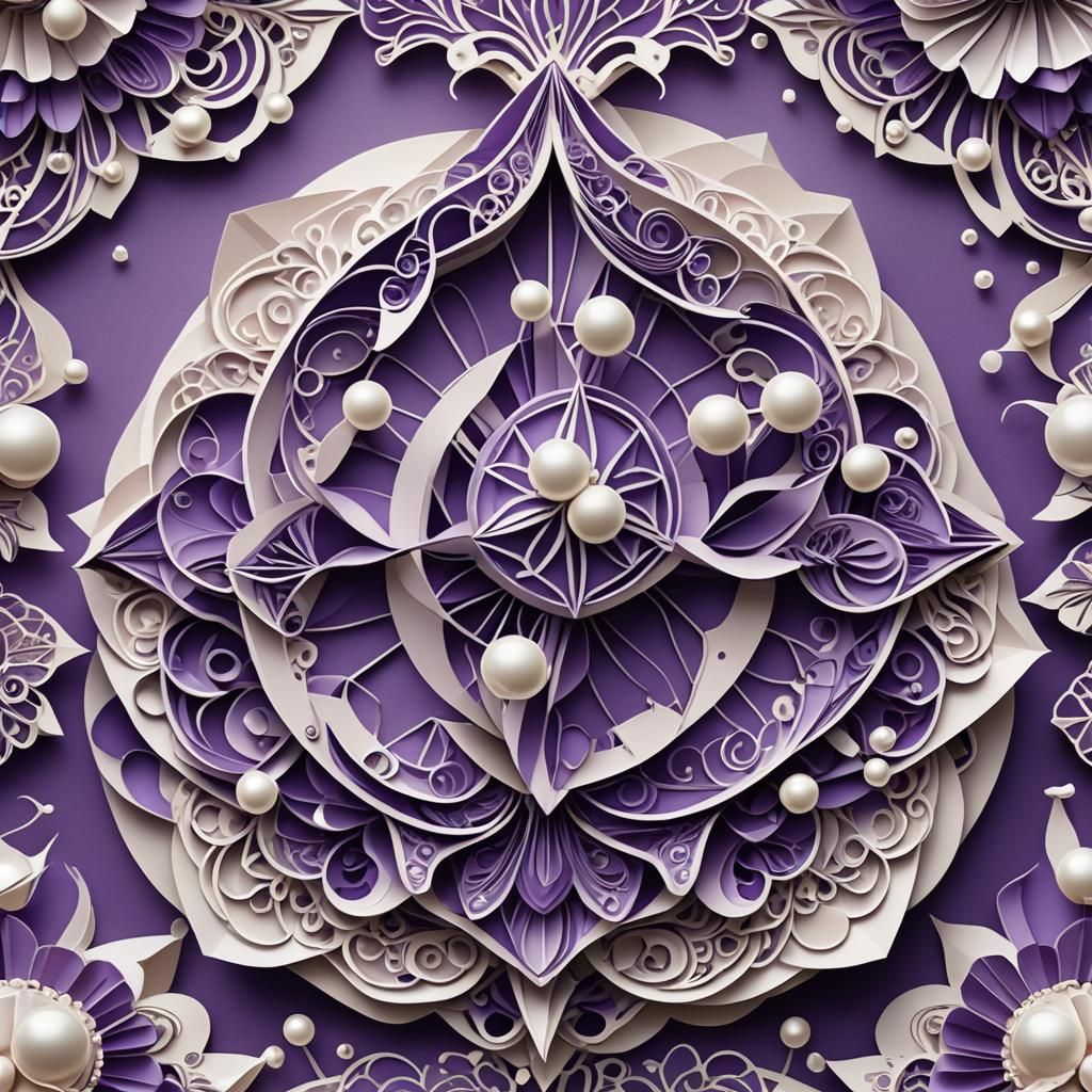 Intricate Purple Ornament with Pearls in Origami Style