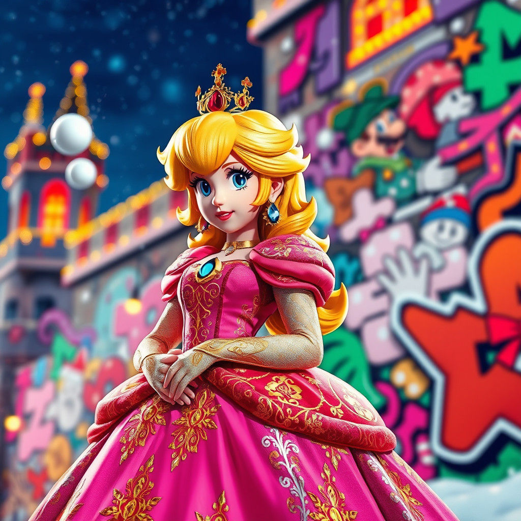 Princess Peach's Graffiti Castle Christmas, Digital Art