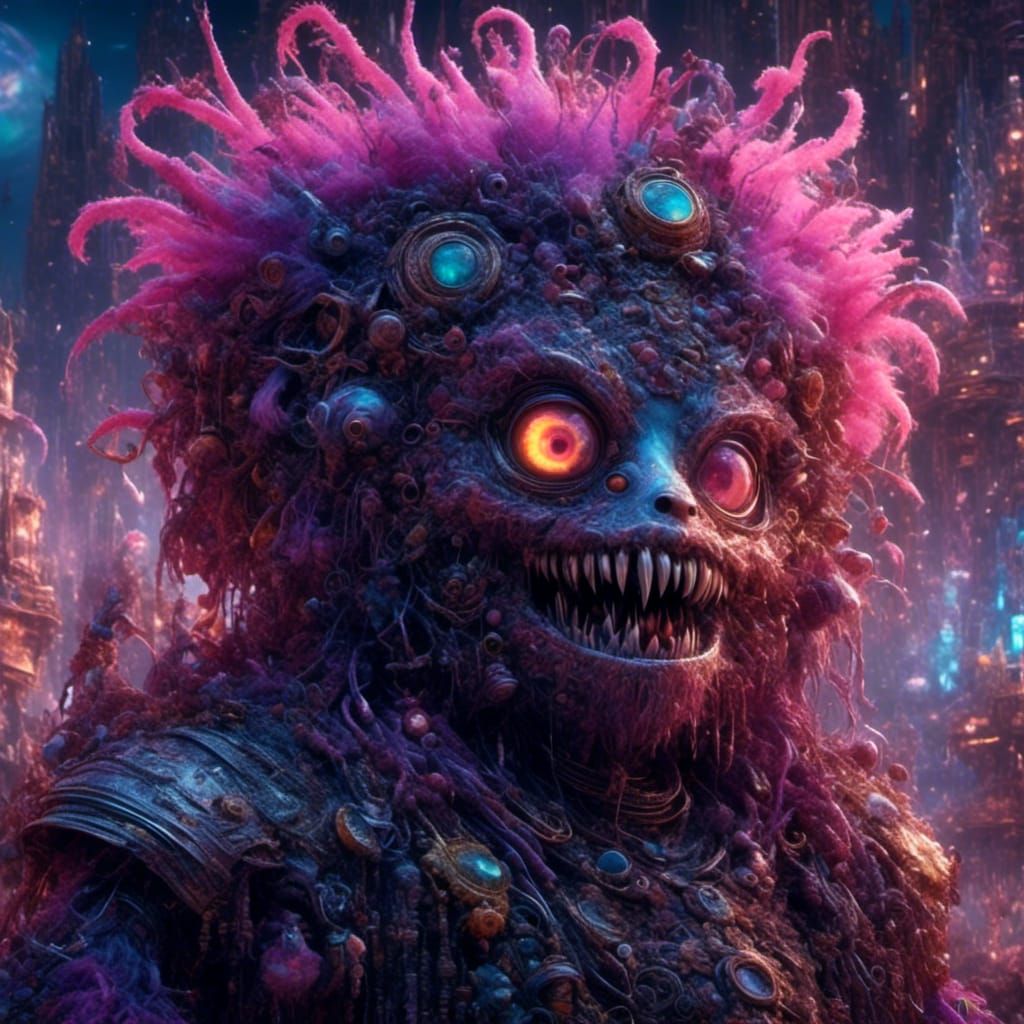 Single-Eyed Purple People Eater in Synthwave Style