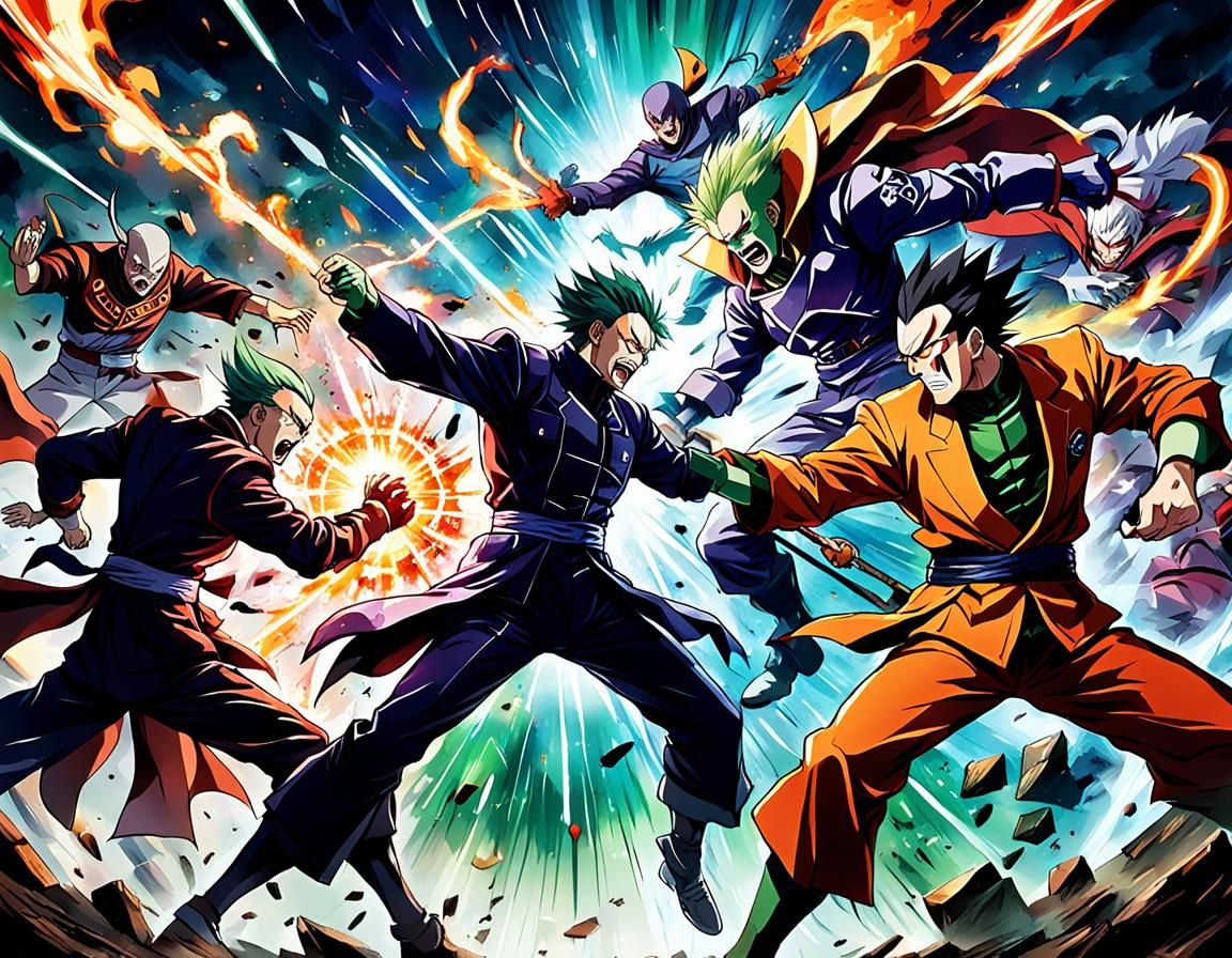 Intense Anime Villains Battle: Dynamic Illustration
