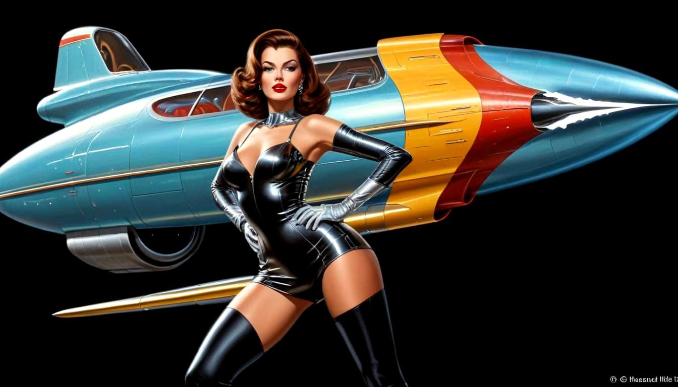 Glamorous Retro Sci-Fi Pinup Girl in Liquid Metal Bodice