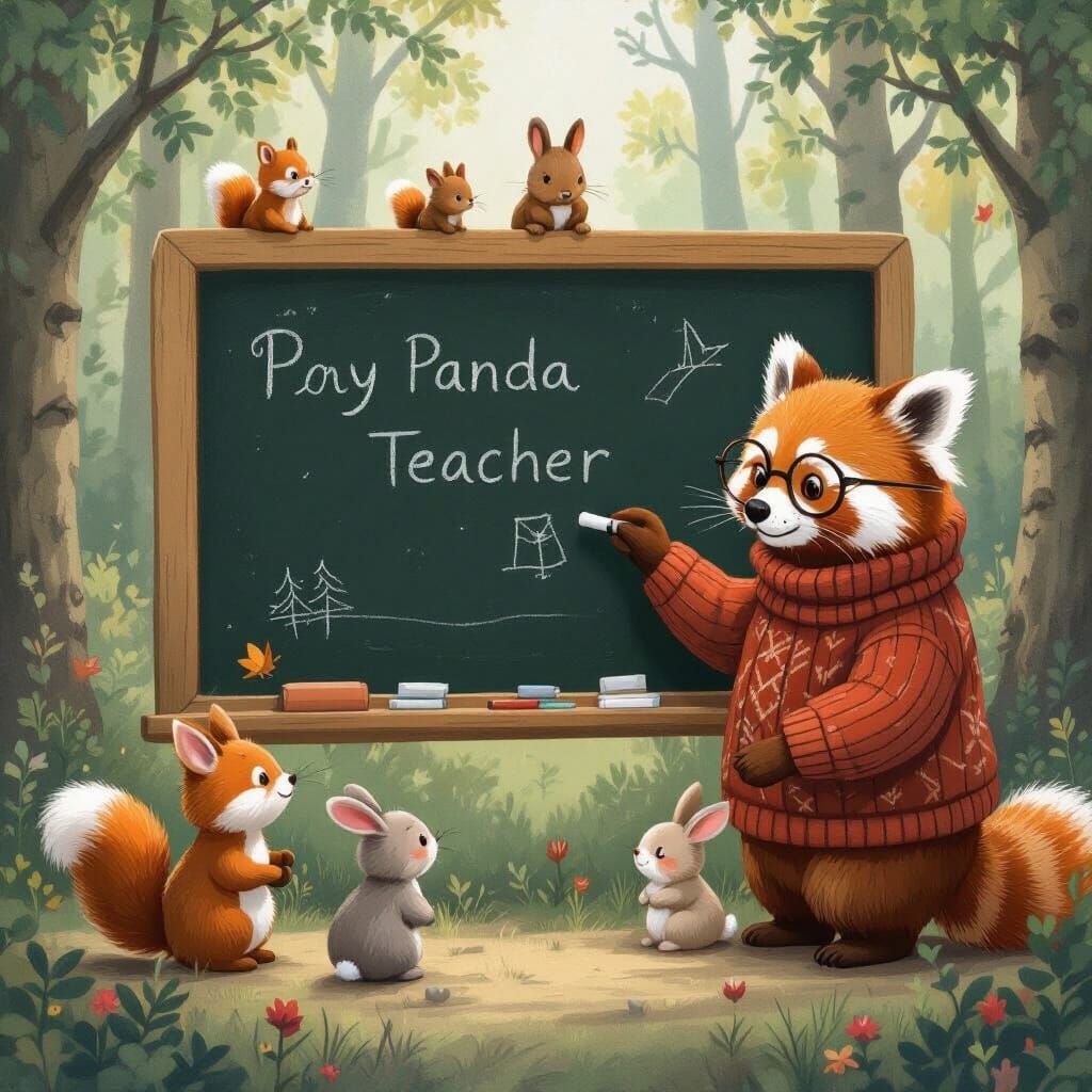 Woodland Schoolhouse Scene in Whimsical Style