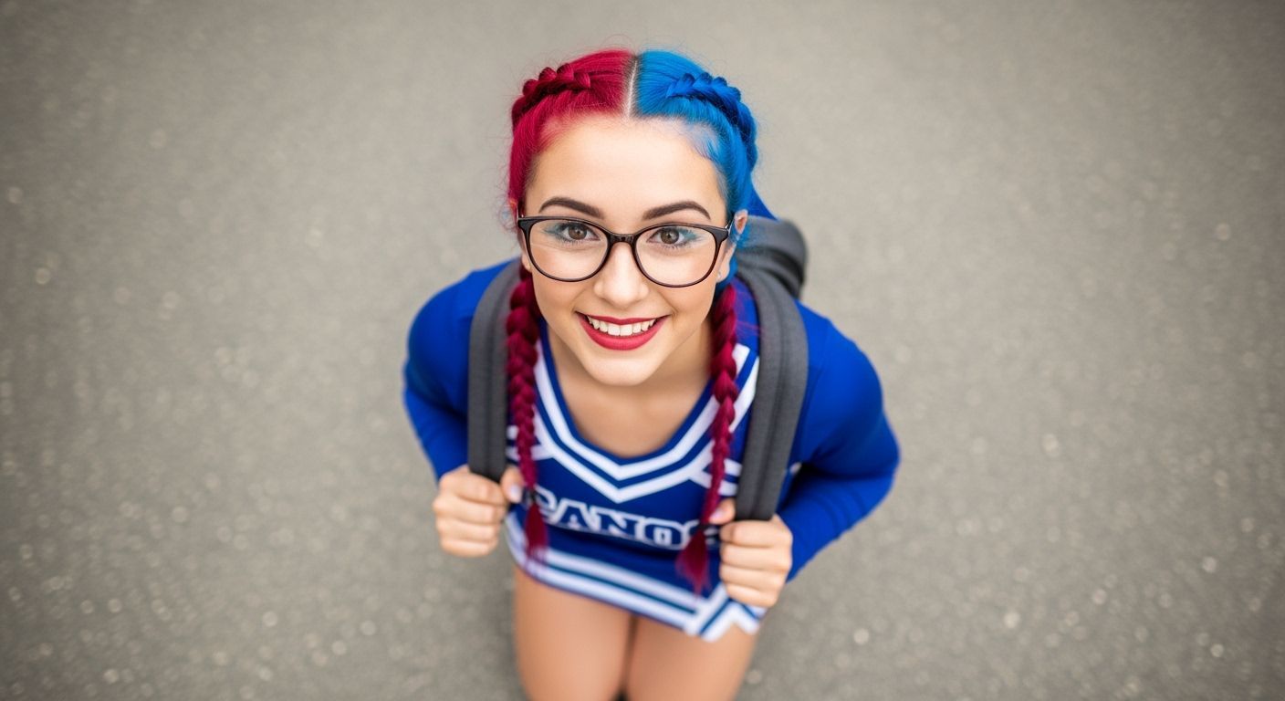 Shy Cheerleader Kneeling, Captured with Bokeh Effect