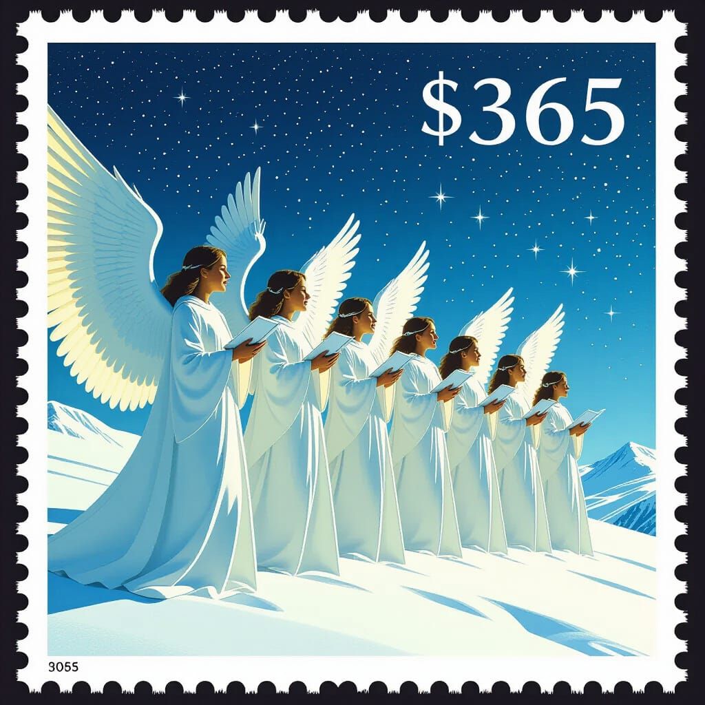 Angelic Christmas Choir on Postage Stamp