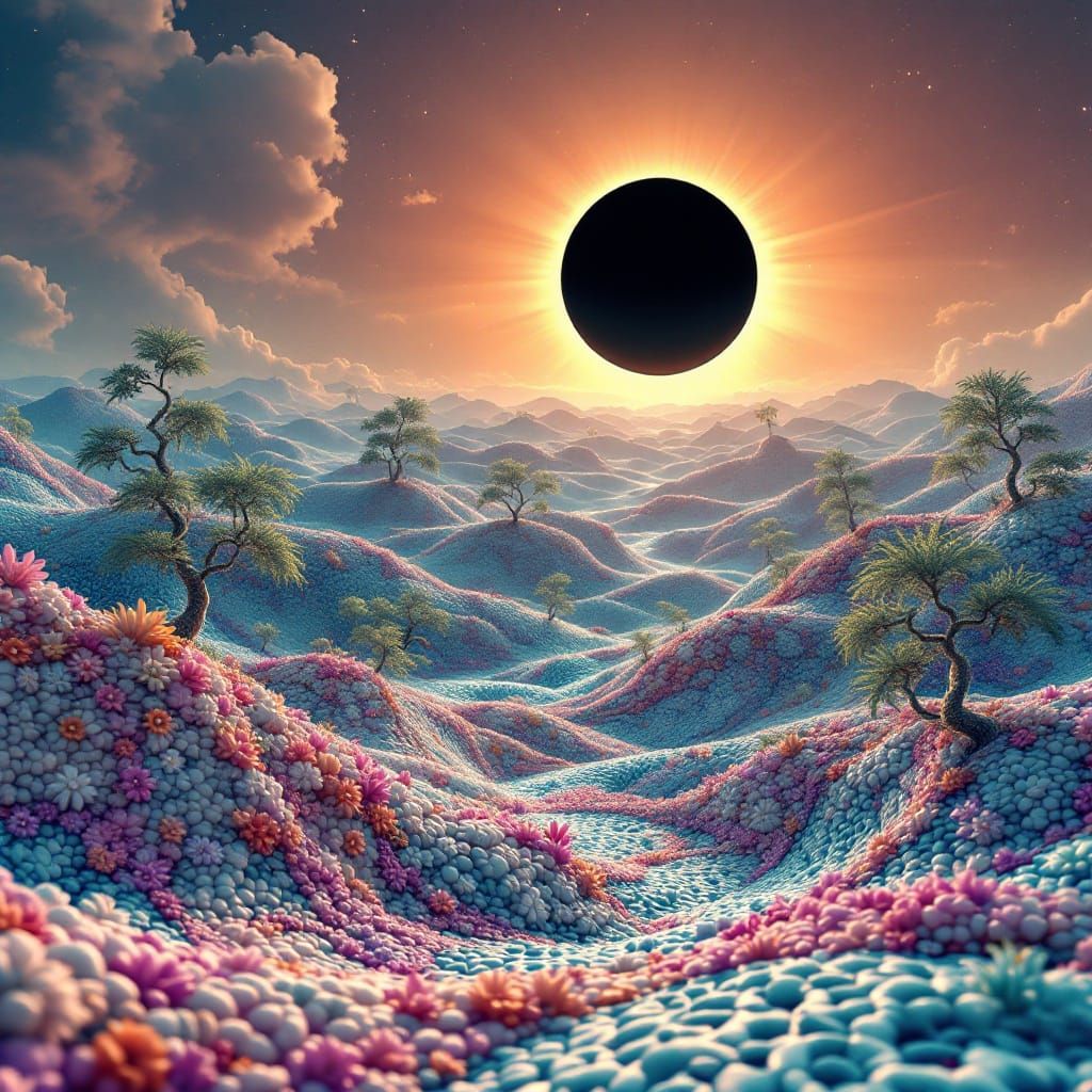 Hyperrealistic Fractal Landscape with Fibonacci Ferns and So...