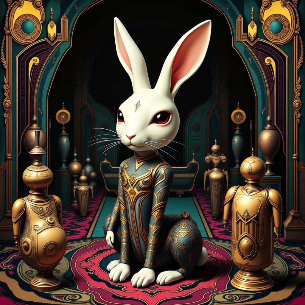 Elegant Art Deco Bunny in Whimsical, Luxurious Setting