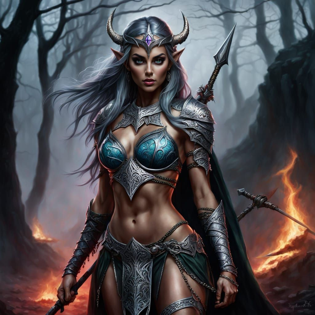 Dark Elf Warrior Princess in Chainmail Armor