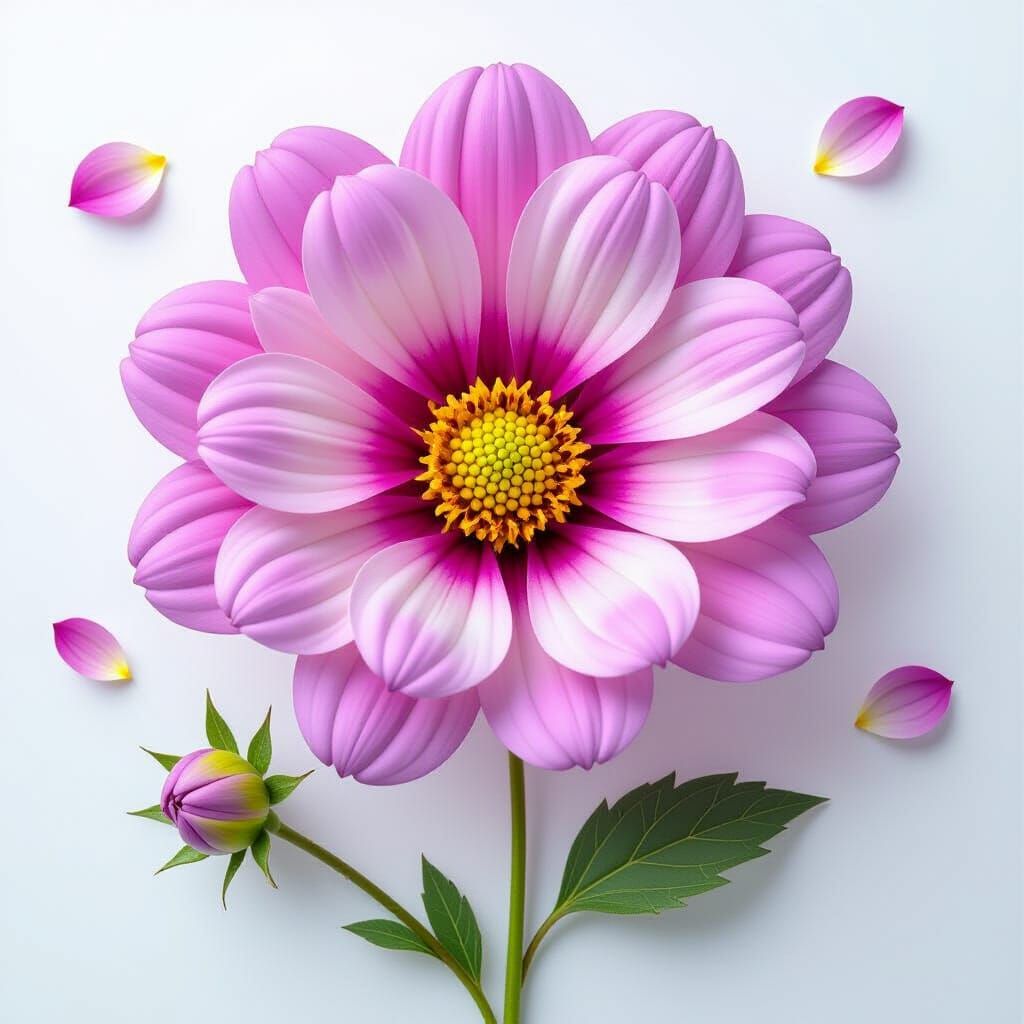 Botanical Cosmos Flower with Art Nouveau Elements