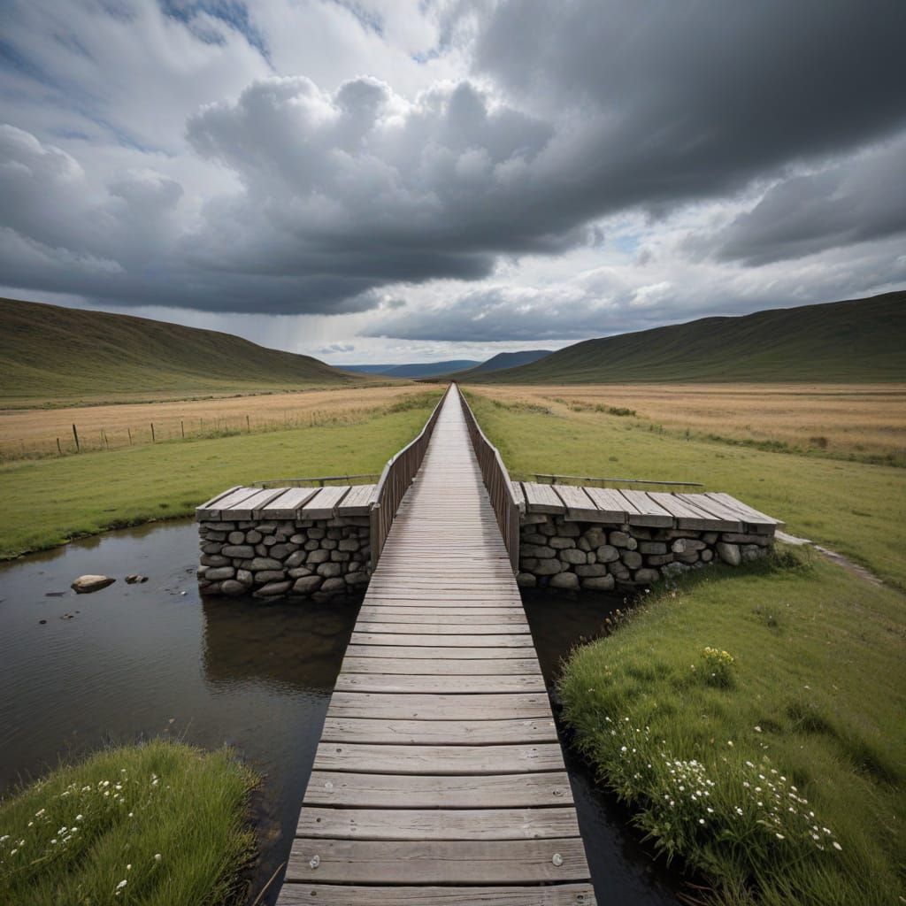 Mysterious Bridge to Nowhere in a Futuristic Landscape