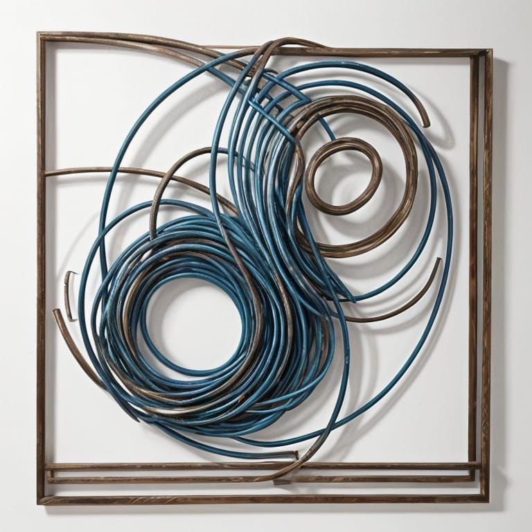 Abstract Wall Sculpture of Metal and Wood