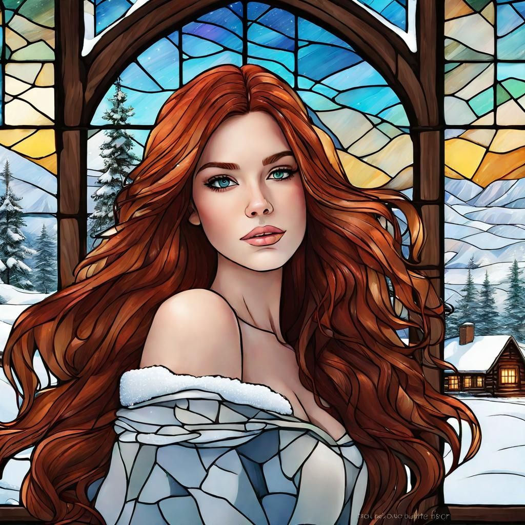 Stained Glass Portrait in Snowy Landscape