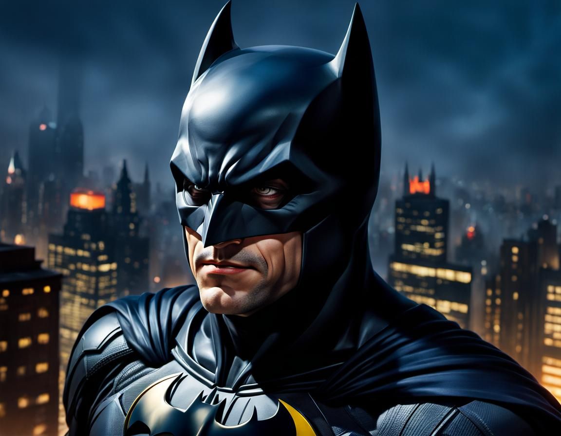 Batman on Gotham Roof in Comic Book Style