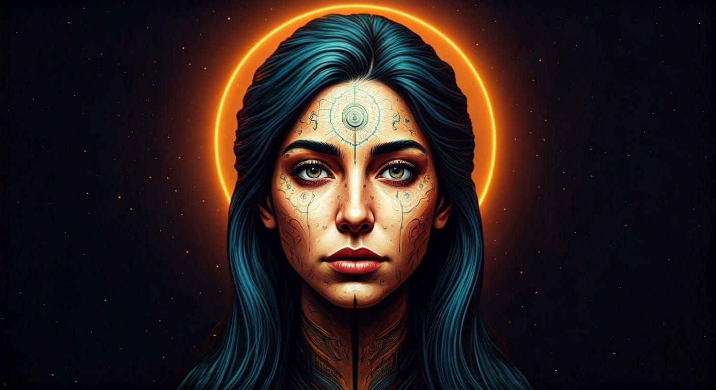 Mystical Double Exposure Portrait in Abstract Expressionism