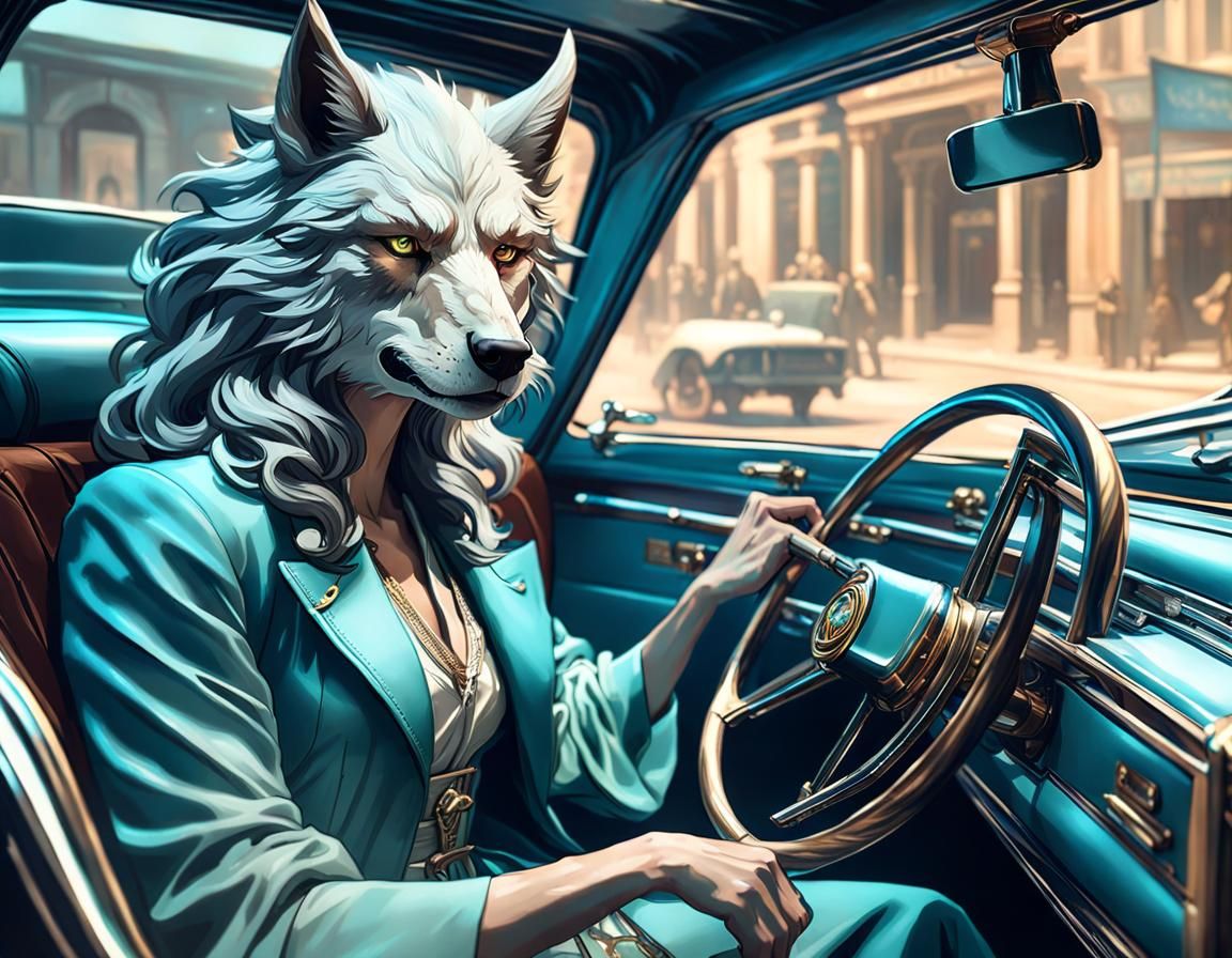 Werewolf Woman Drives Antique Cadillac: Van Gogh Style