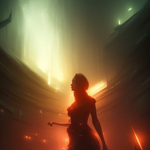 Glowing Figure in Dark Fantasy Void