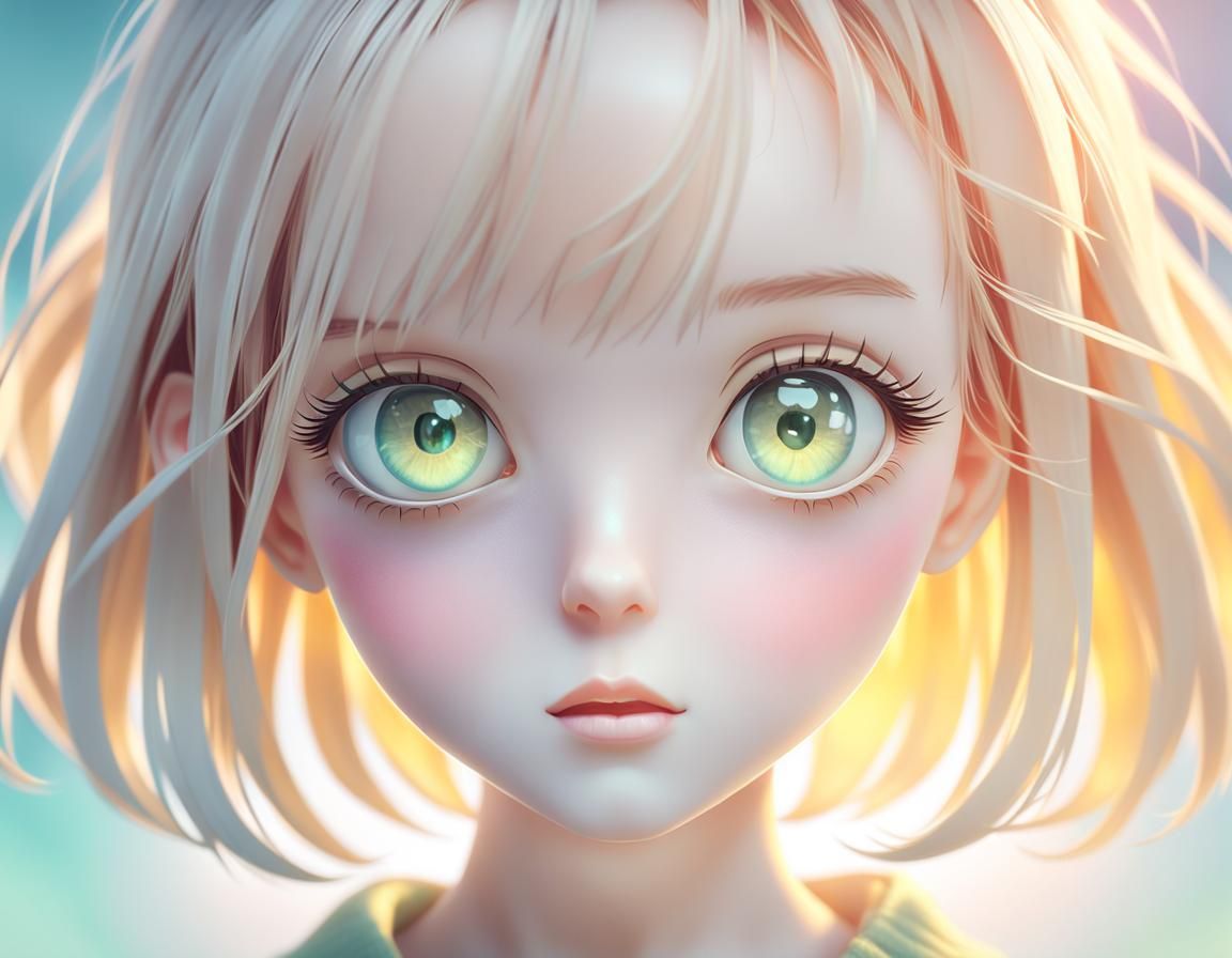 Intense Moe Anime Portrait in Soft Pastel Colors