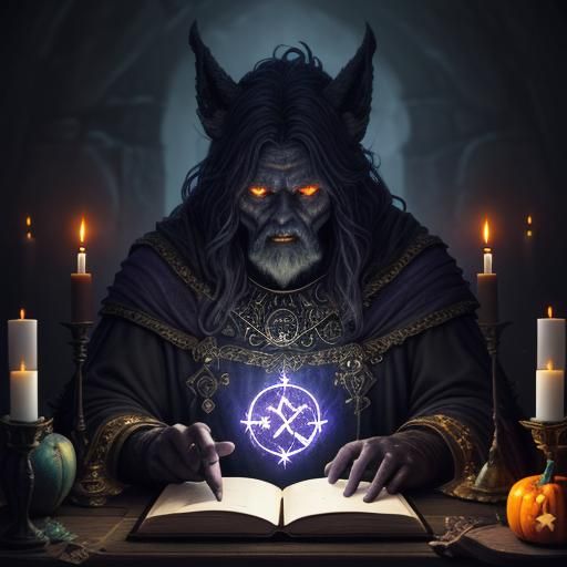 Cerebus Chanting with Runes in Fantasy Art