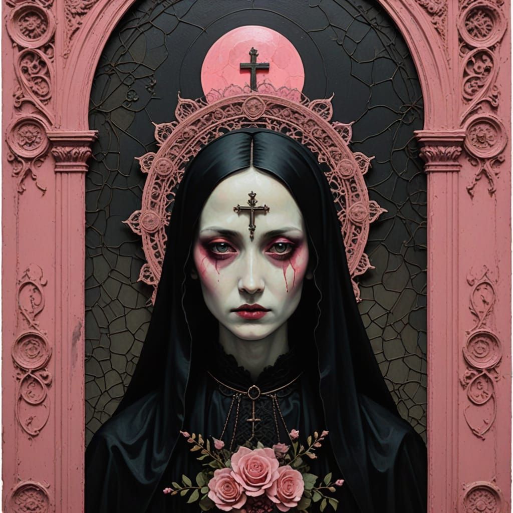 Gothic Goddess in a Radiant, Lonely Death Scene Collage