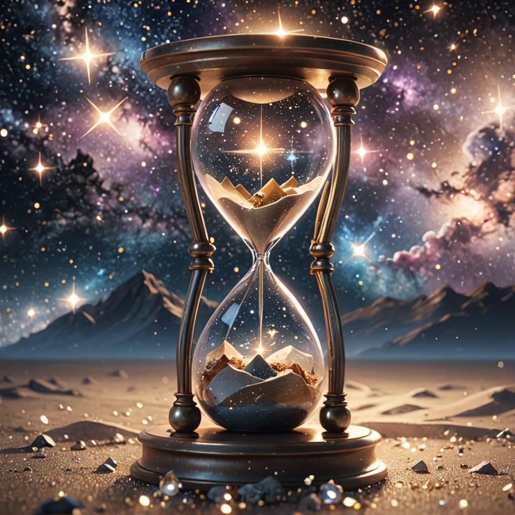 Hourglass Filled with Galaxy and Stars: 3D Anime Art