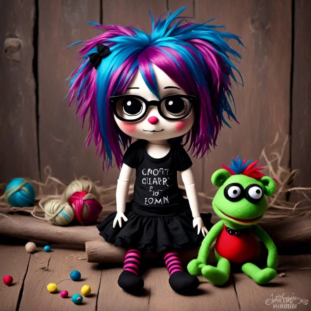 Chibi Emo Fiber Art Puppet Muppet