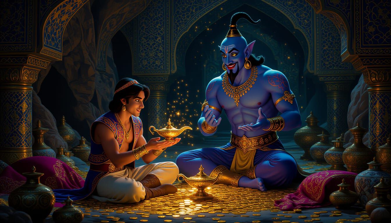 Aladdin Summons the Genie in a Treasure Cave