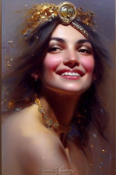 Brunette Greek Goddess Portrait in Oil Painting Style