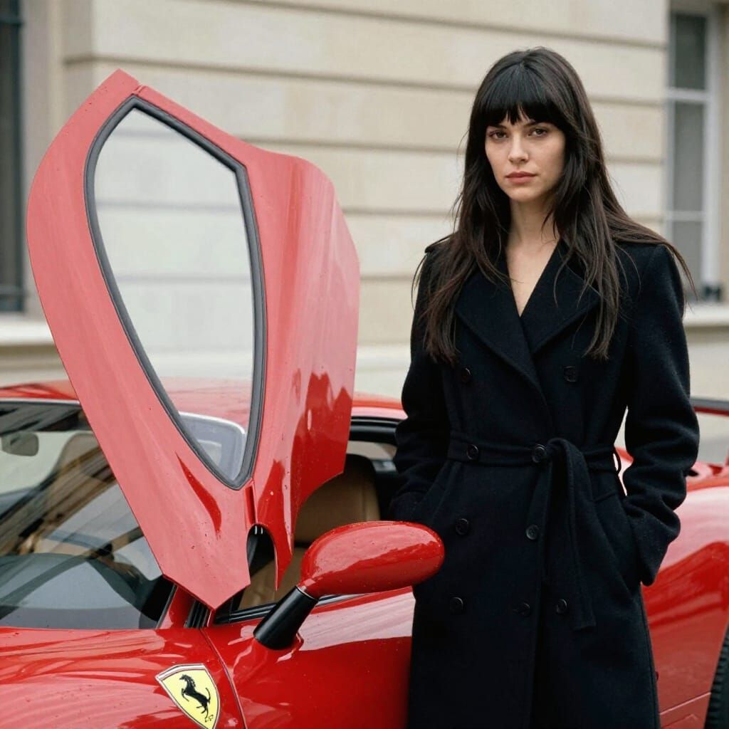 Woman in Ferrari Awaits Companion