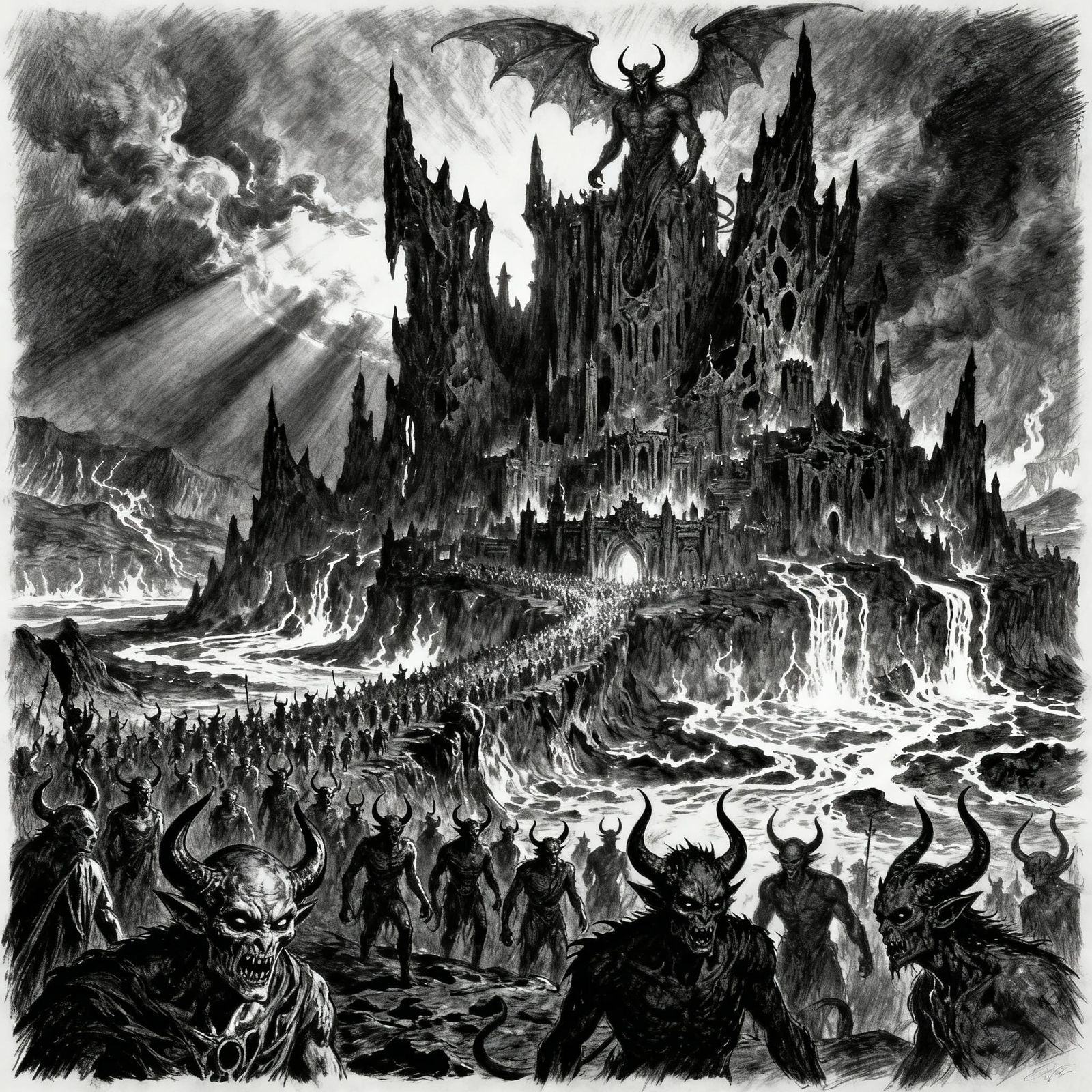Hell's Empire Arrives in Dramatic Charcoal Drawing
