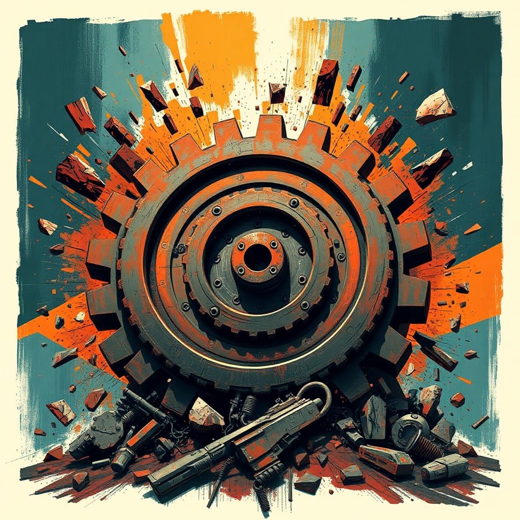 Exploding Cog in Futuristic Industrial Style