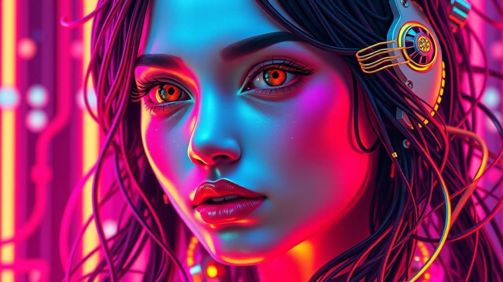 Cyberpunk Anime Woman in Vibrant Pop Art Style