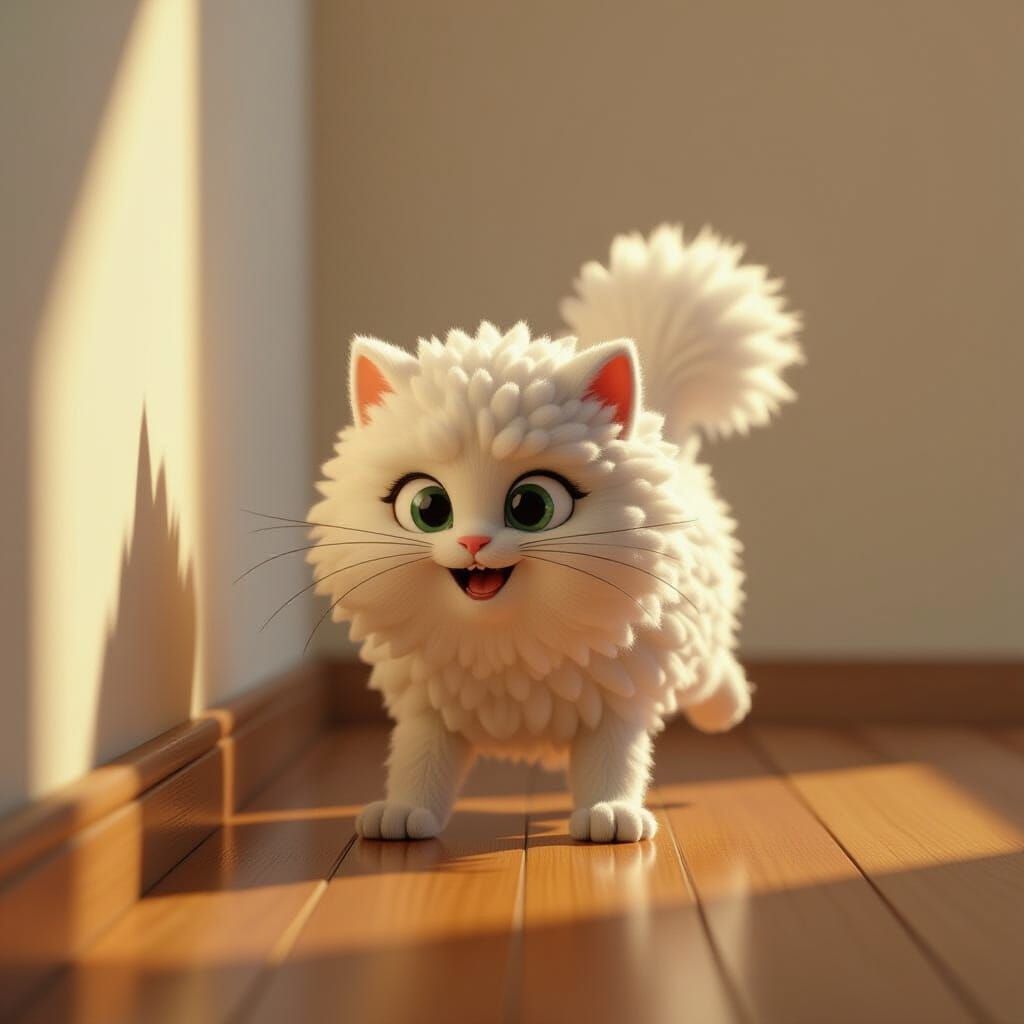 Cute Wool Ball Character Pounces Around Corner