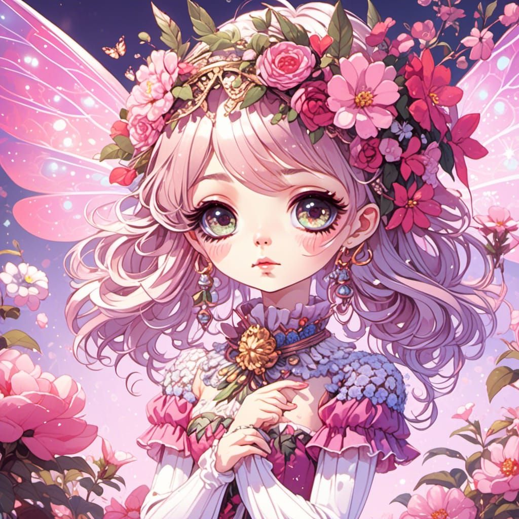 Cute Chibi Flower Fairy in Anime Style